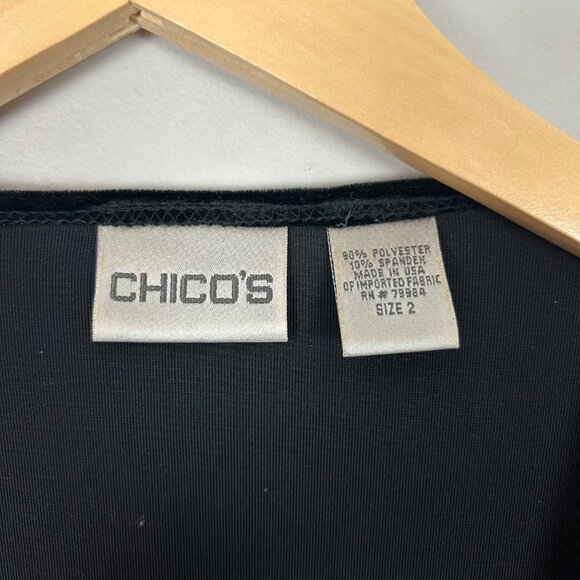 Chico's Black Velvet Cardigan Kaftan Sleeves Rhinestone Button Size 2 Large Wome - Picture 4 of 4